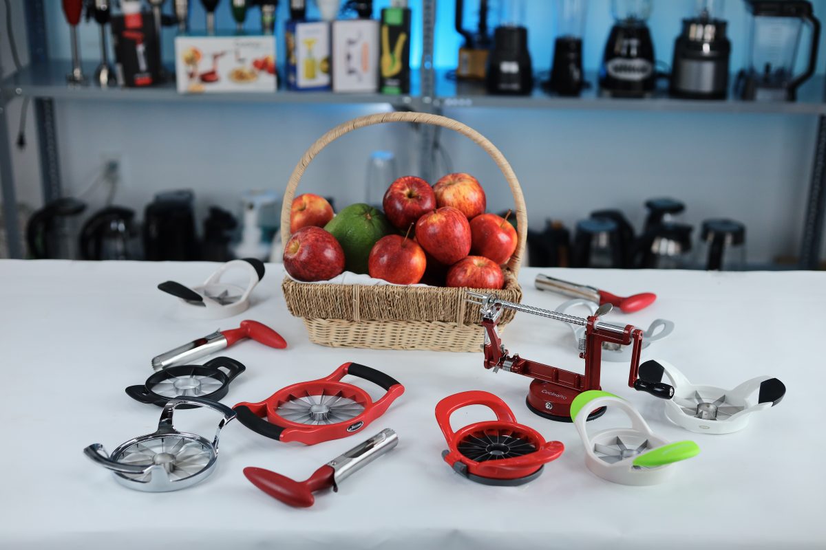 basket of apples and apple corers and slicers