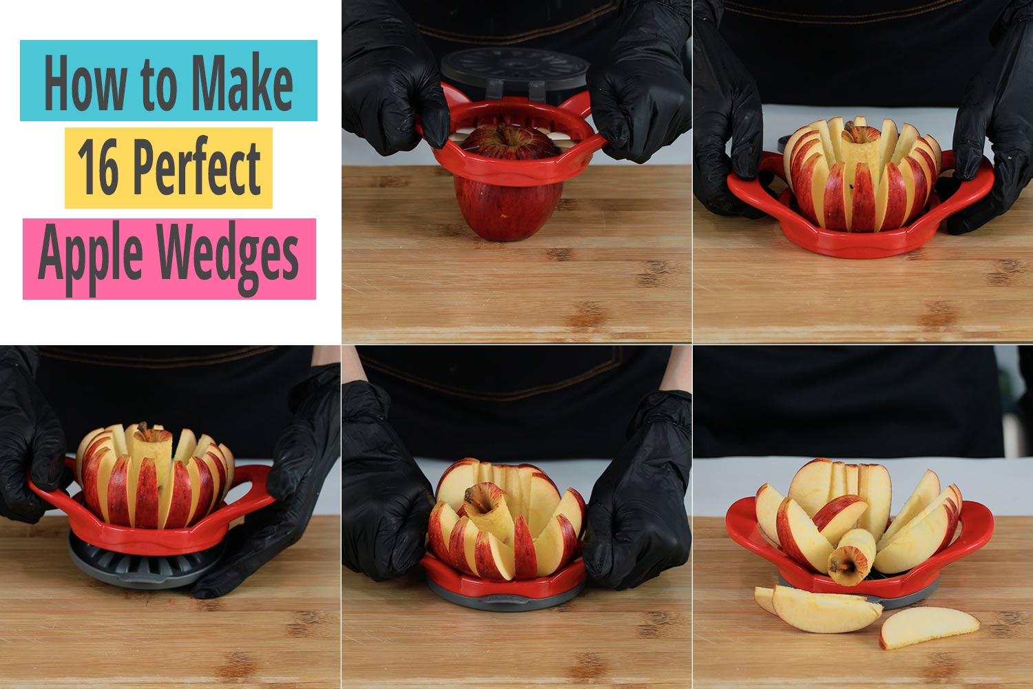 Steps to cut an apple using the Prepworks apple wedger